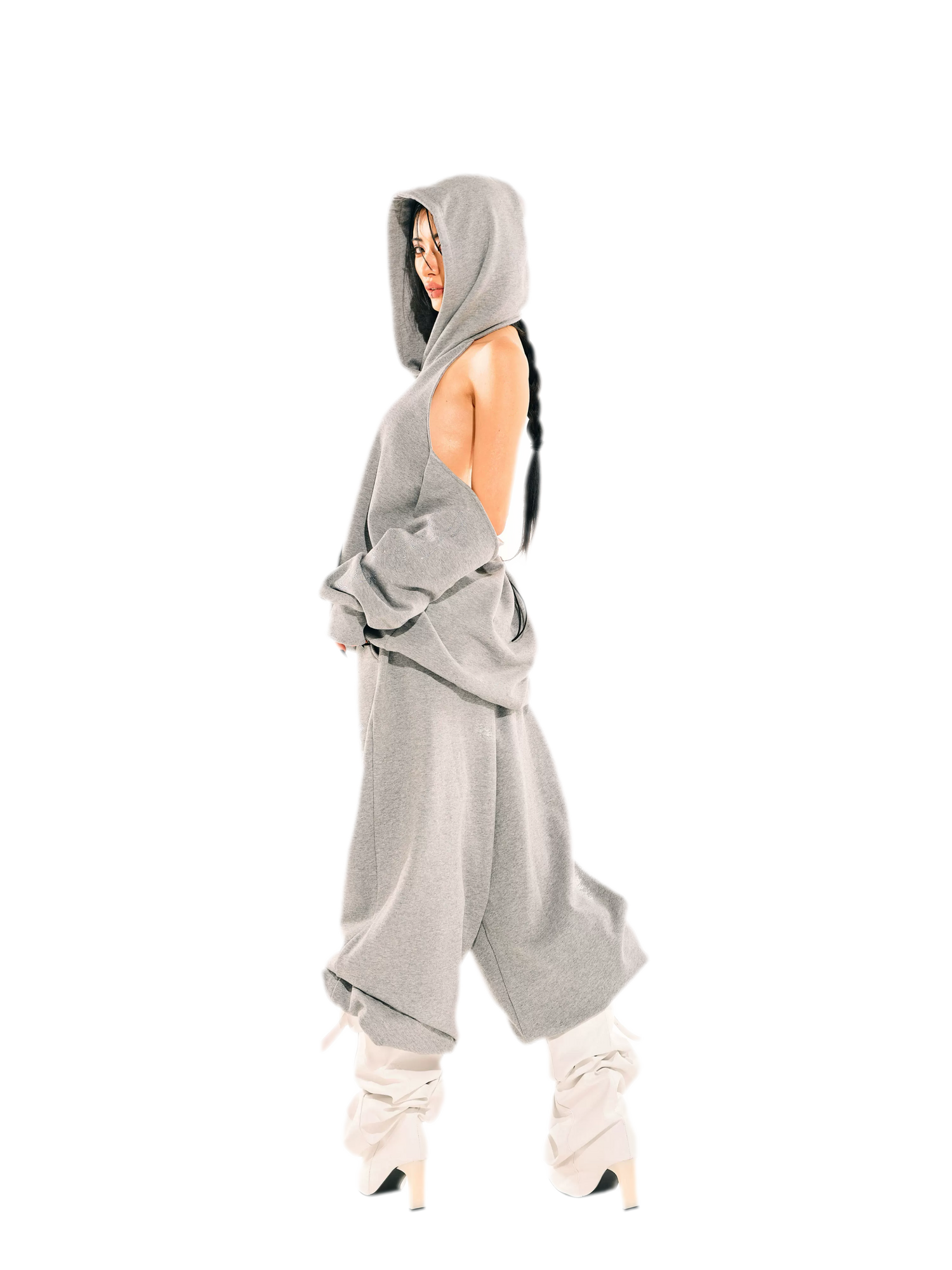 Rhinestone Off-Shoulder Hoodie Set