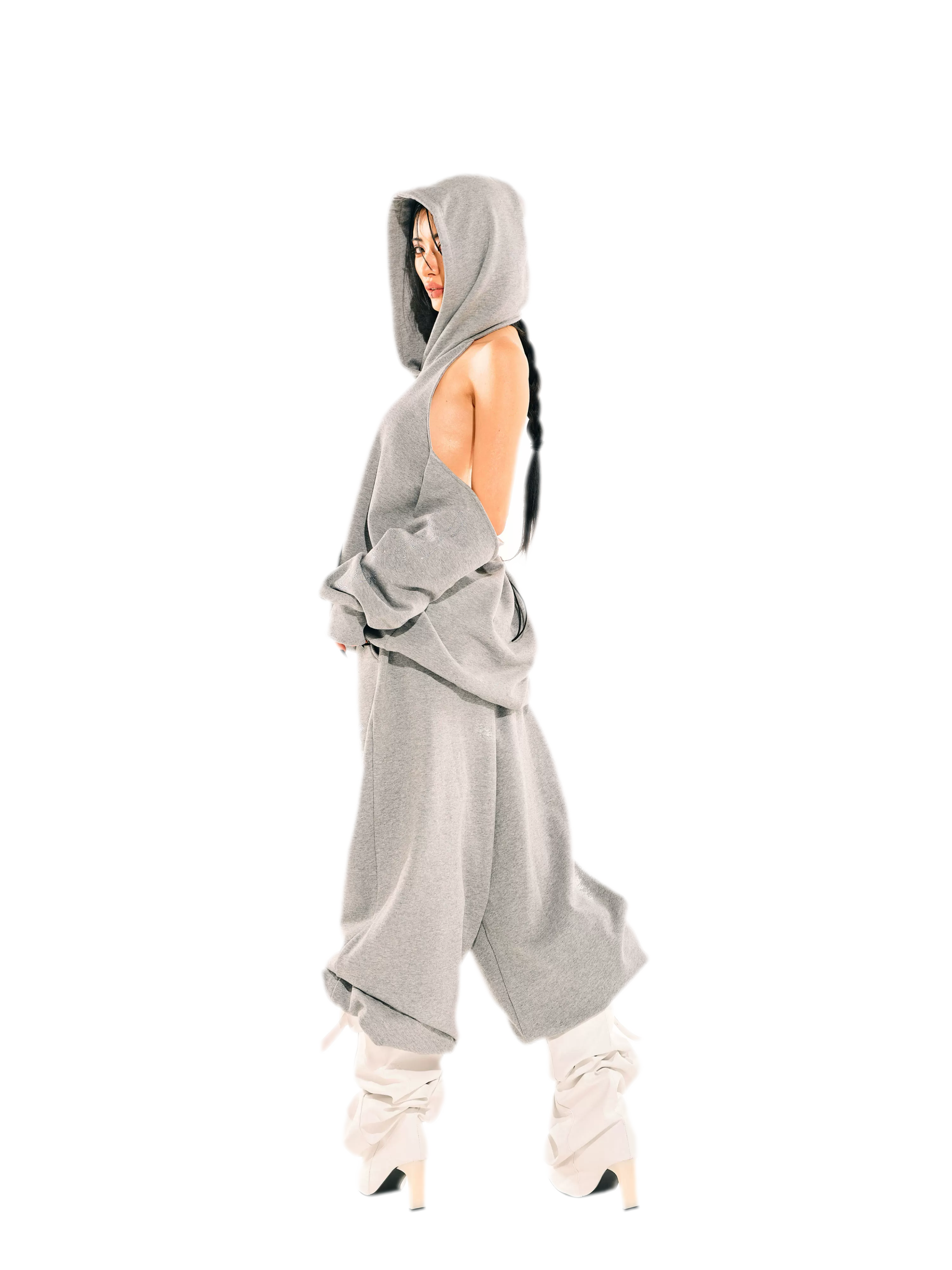Rhinestone Off-Shoulder Hoodie Set