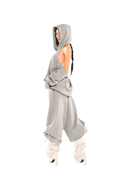 Rhinestone Off-Shoulder Hoodie Set