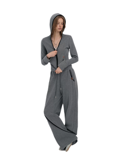Contrast Trim Hooded Tracksuit Set