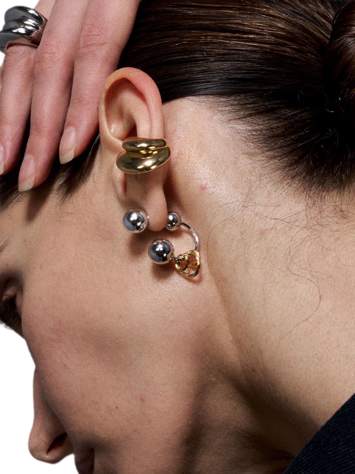 Reconstructed Series Gold and Silver Ball Earrings