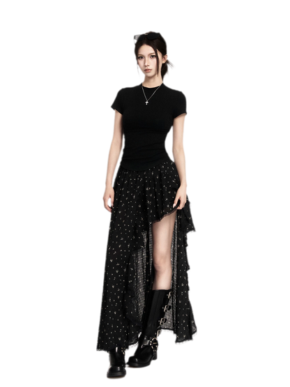 Floral Asymmetric Ruffle Skirt