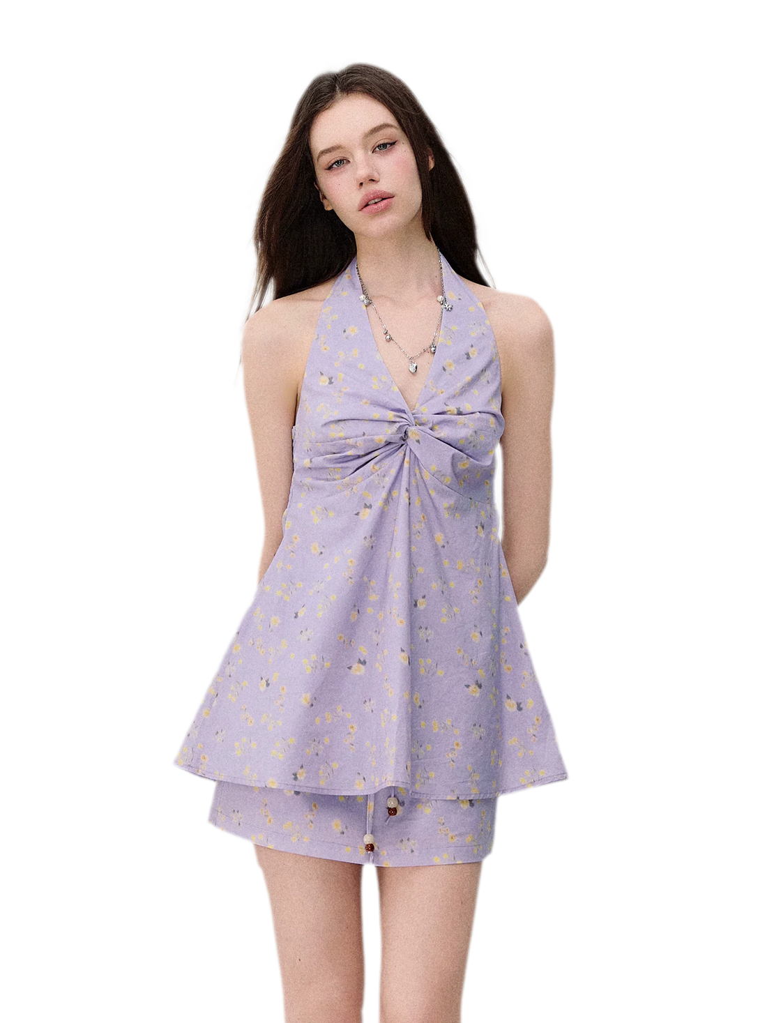 Twin Flowers French Floral Halter Top &amp; Drawstring