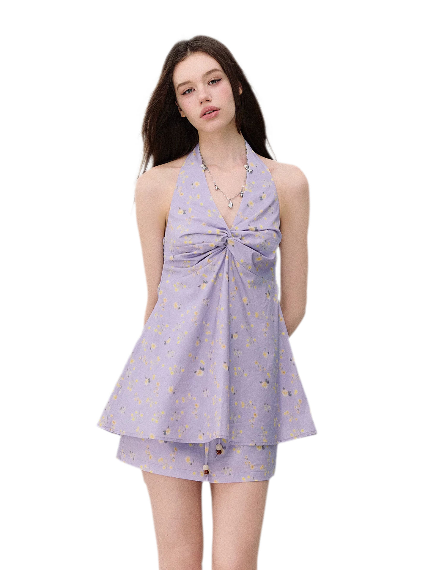 Twin Flowers French Floral Halter Top &amp; Drawstring