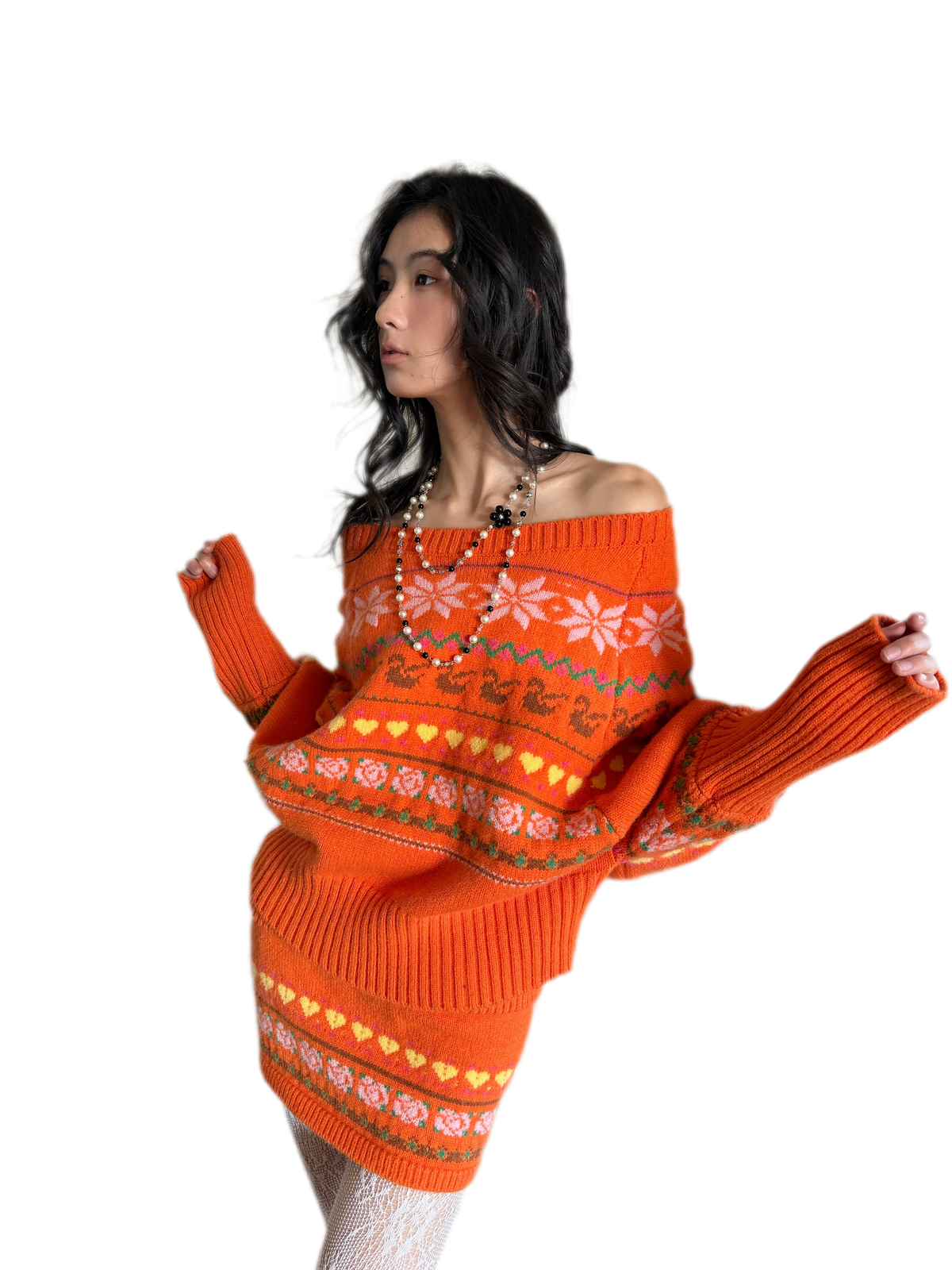 Fair Isle One-Shoulder Set