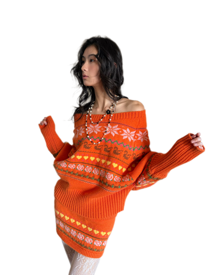 Fair Isle One-Shoulder Set