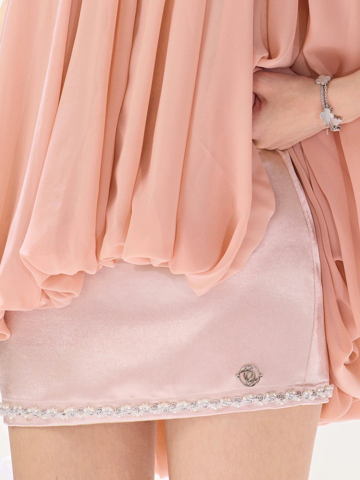 Pleated Rhinestone Mini Skirt