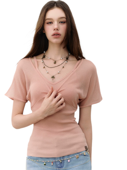 Layered Ribbed V-Neck Tee