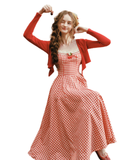 Gingham Lace Trim Dress
