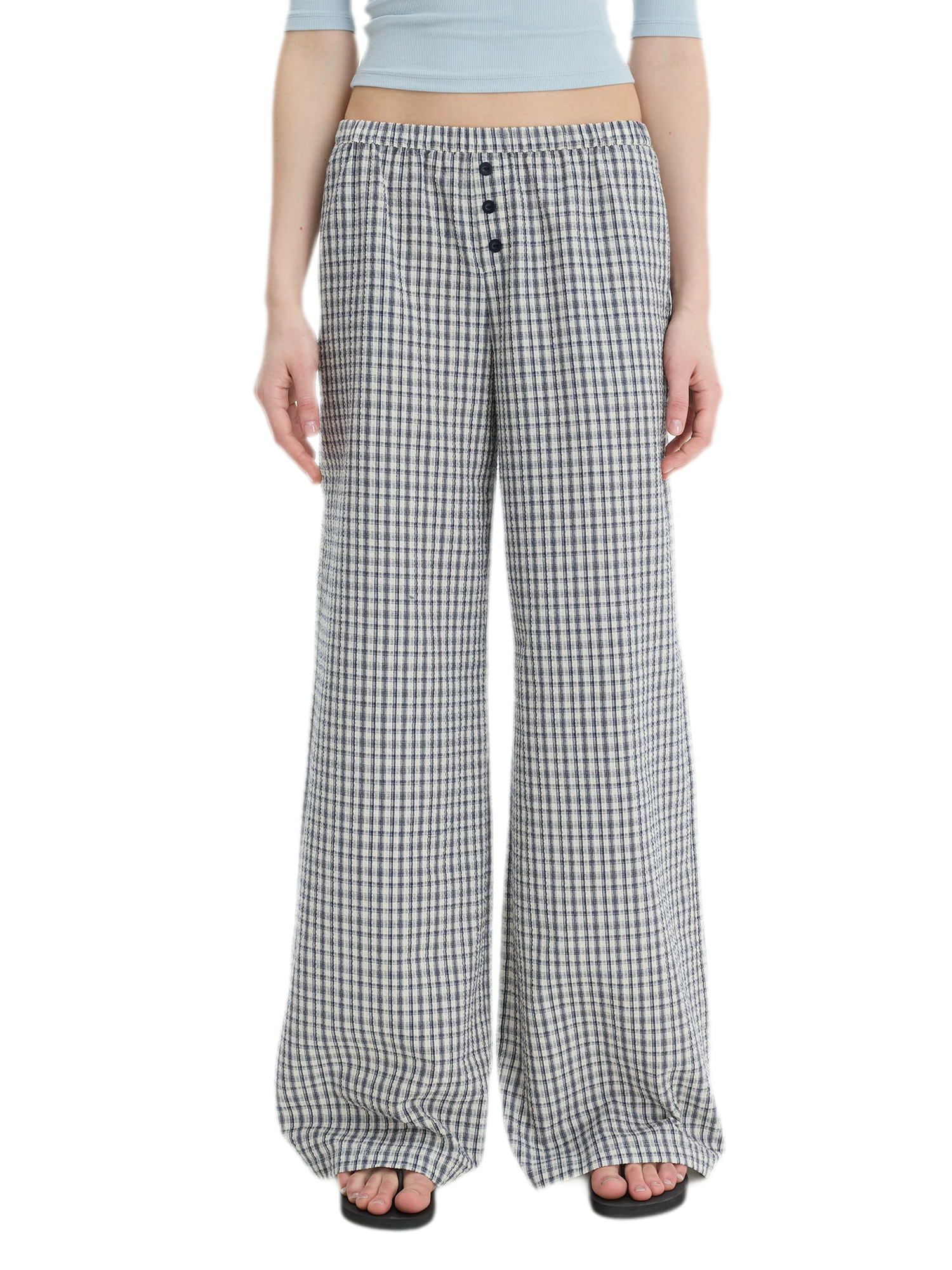Textured Check Wide-Leg Trousers