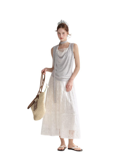 Draped Neckline Lace Patchwork Vest
