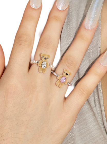 Velvet Mini Bear Pearl Ring