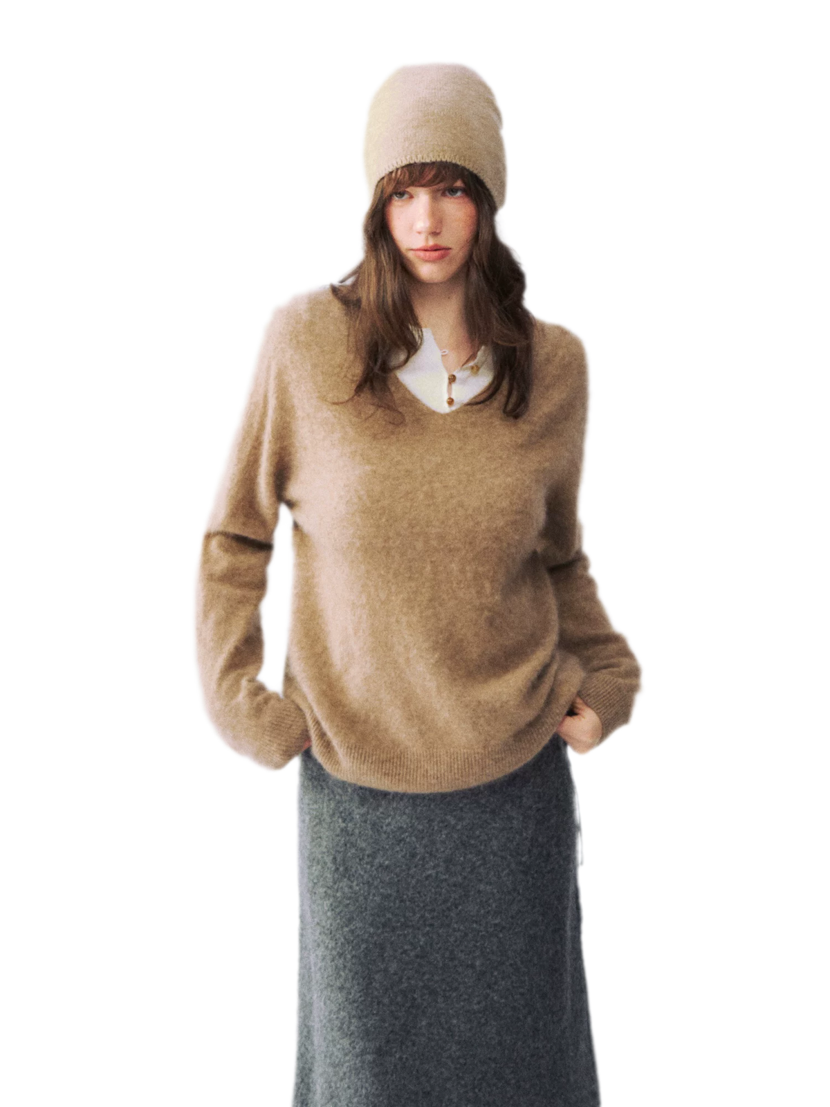 Flauschiger Mohairpullover mit V-Ausschnitt