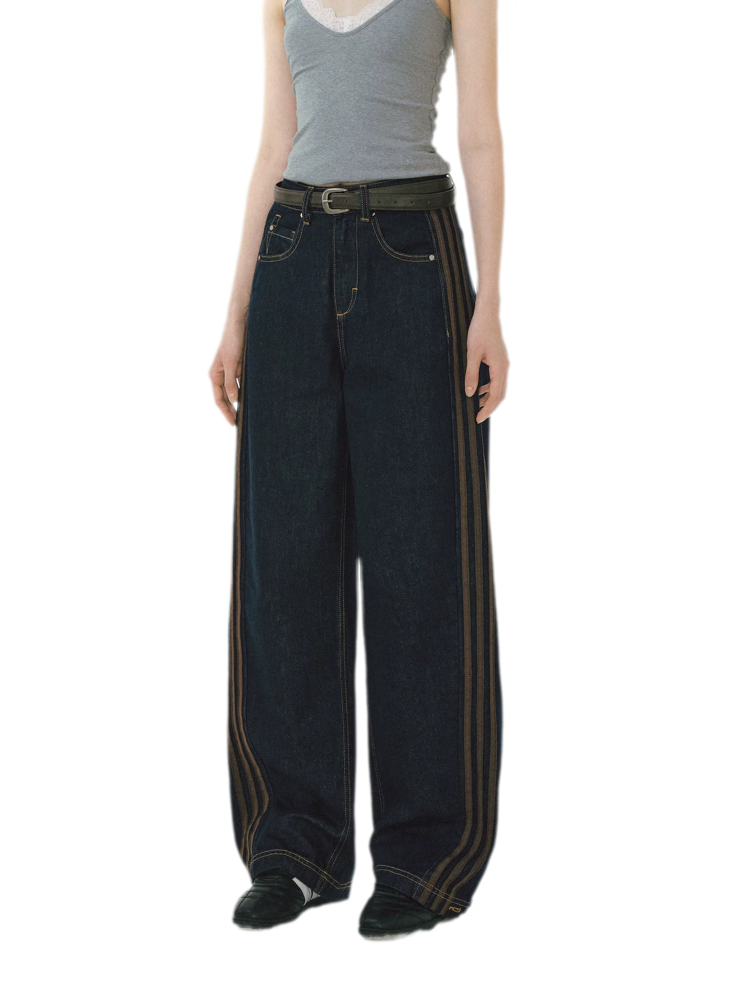 Contrast Panel Wide-Leg Jeans