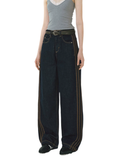 Contrast Panel Wide-Leg Jeans