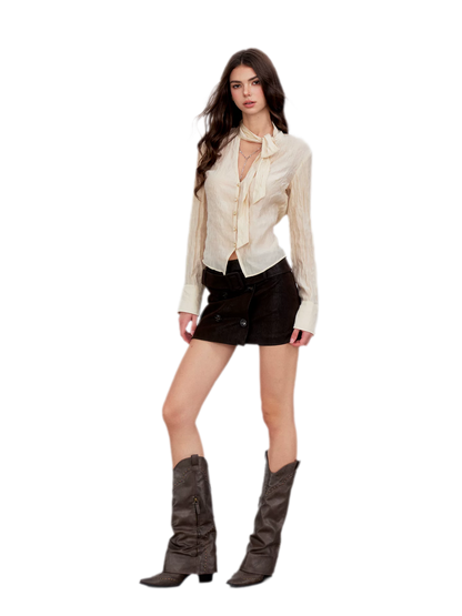 Crinkled Tie Waist Shirt