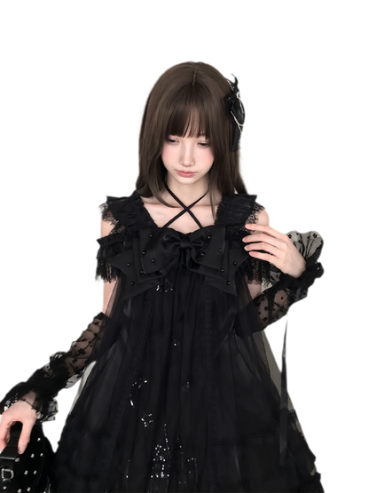 فستان قوطي بقوس من اللؤلؤ وقصة A