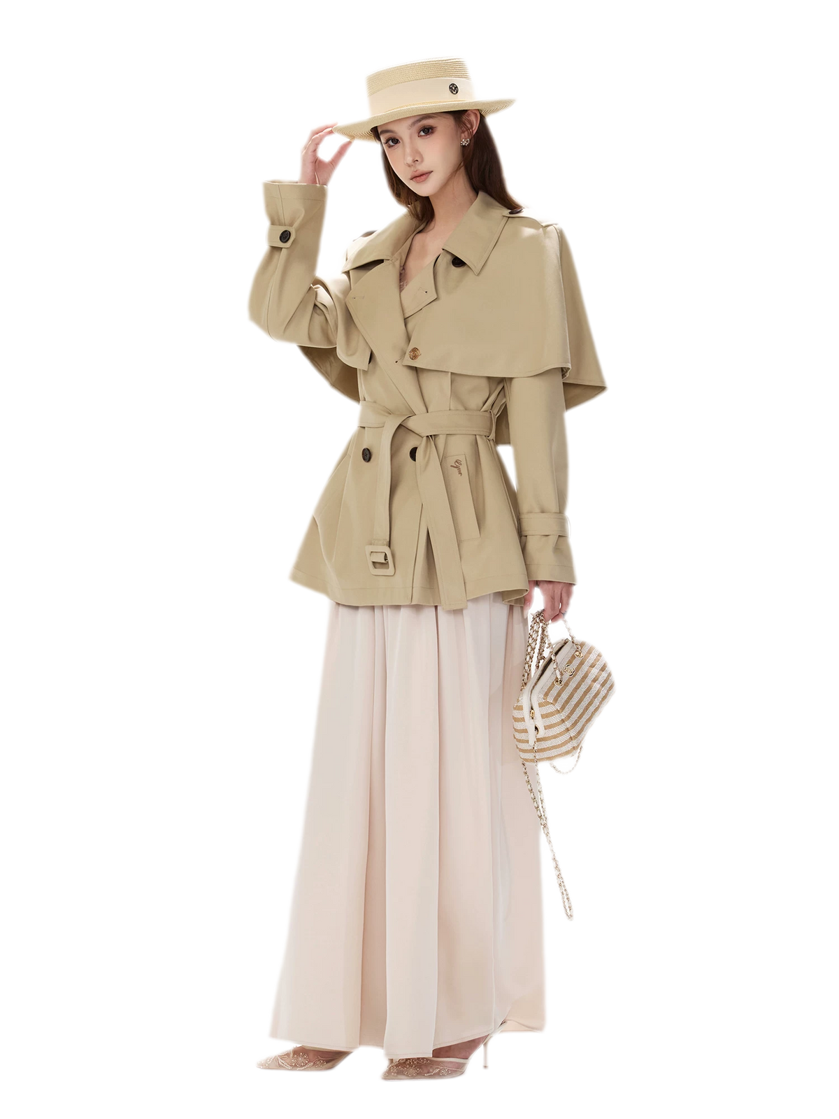 Áo khoác trench cape vải twill
