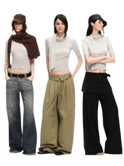 Wool-Blend Scarf-Neck Knit Top
