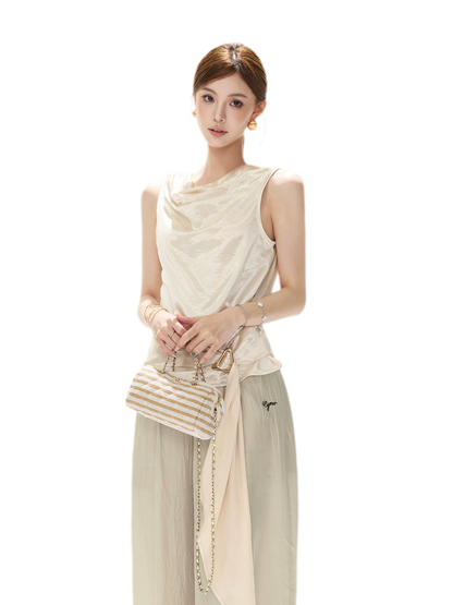 Draped Satin Cowl Top