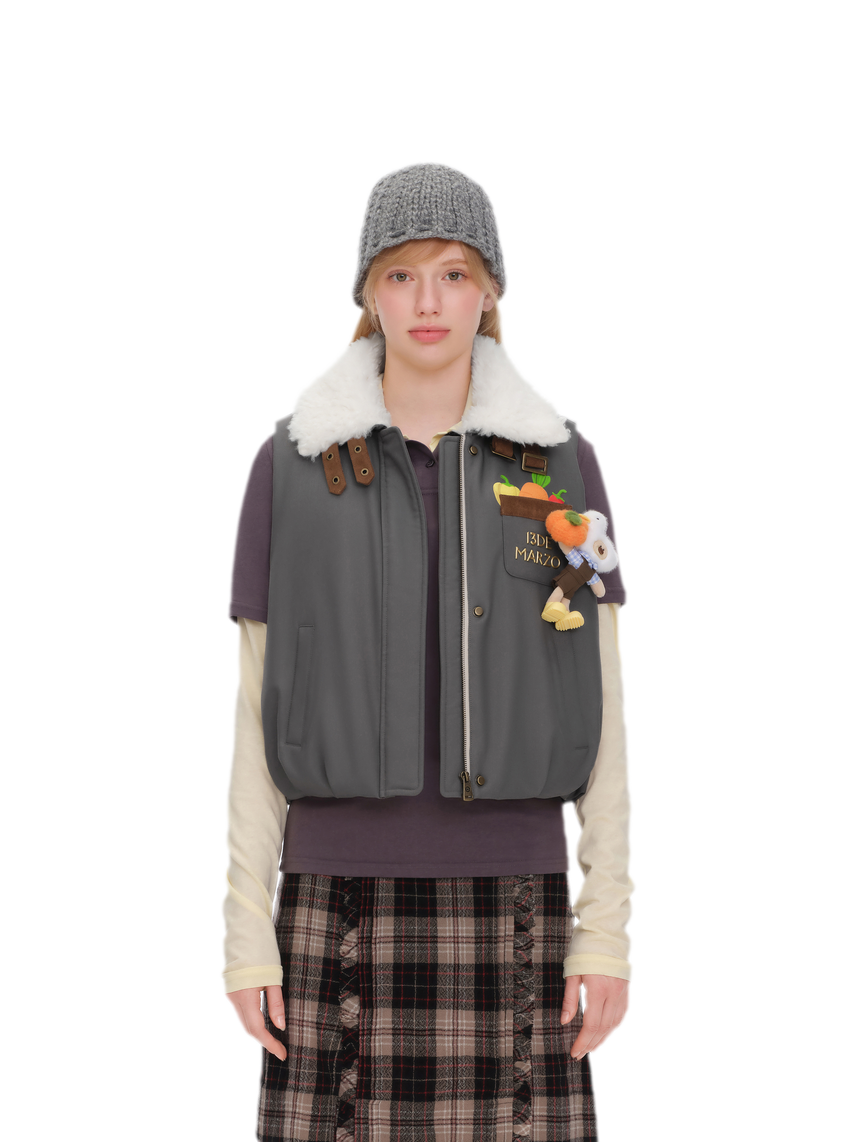 Textured Faux-Fur Collar Vest