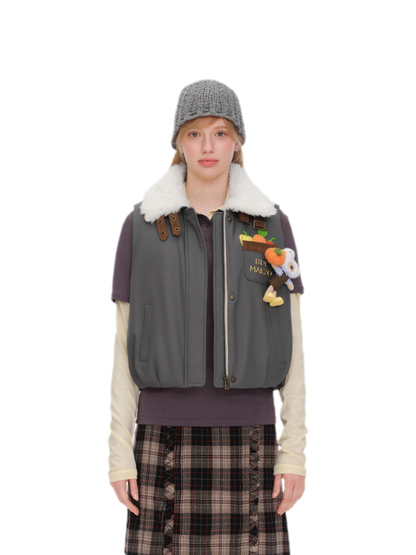 Textured Faux-Fur Collar Vest