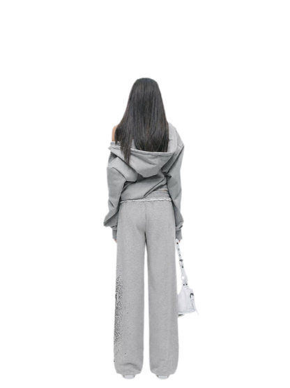 Graphic Cropped Hoodie Pants Set