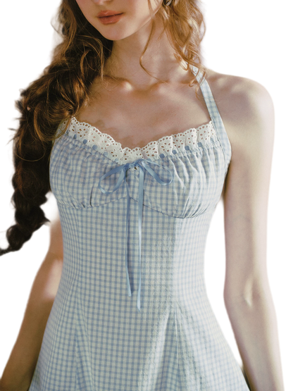 Gingham Halter A-Line Mini Dress