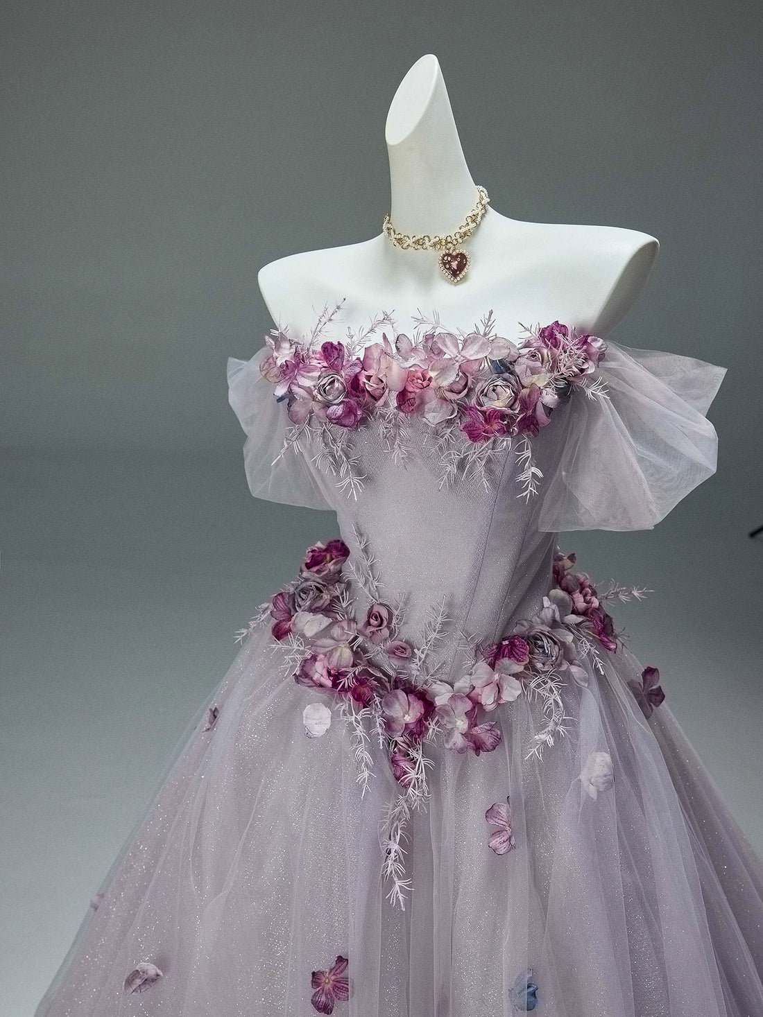 Glitter Floral Corset Ball Gown