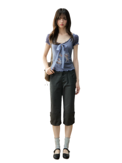 Vintage Turn-Up Cropped Pants