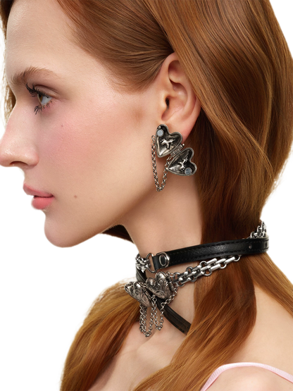 Vintage Textured Heart &amp; Pony Tassel Earrings