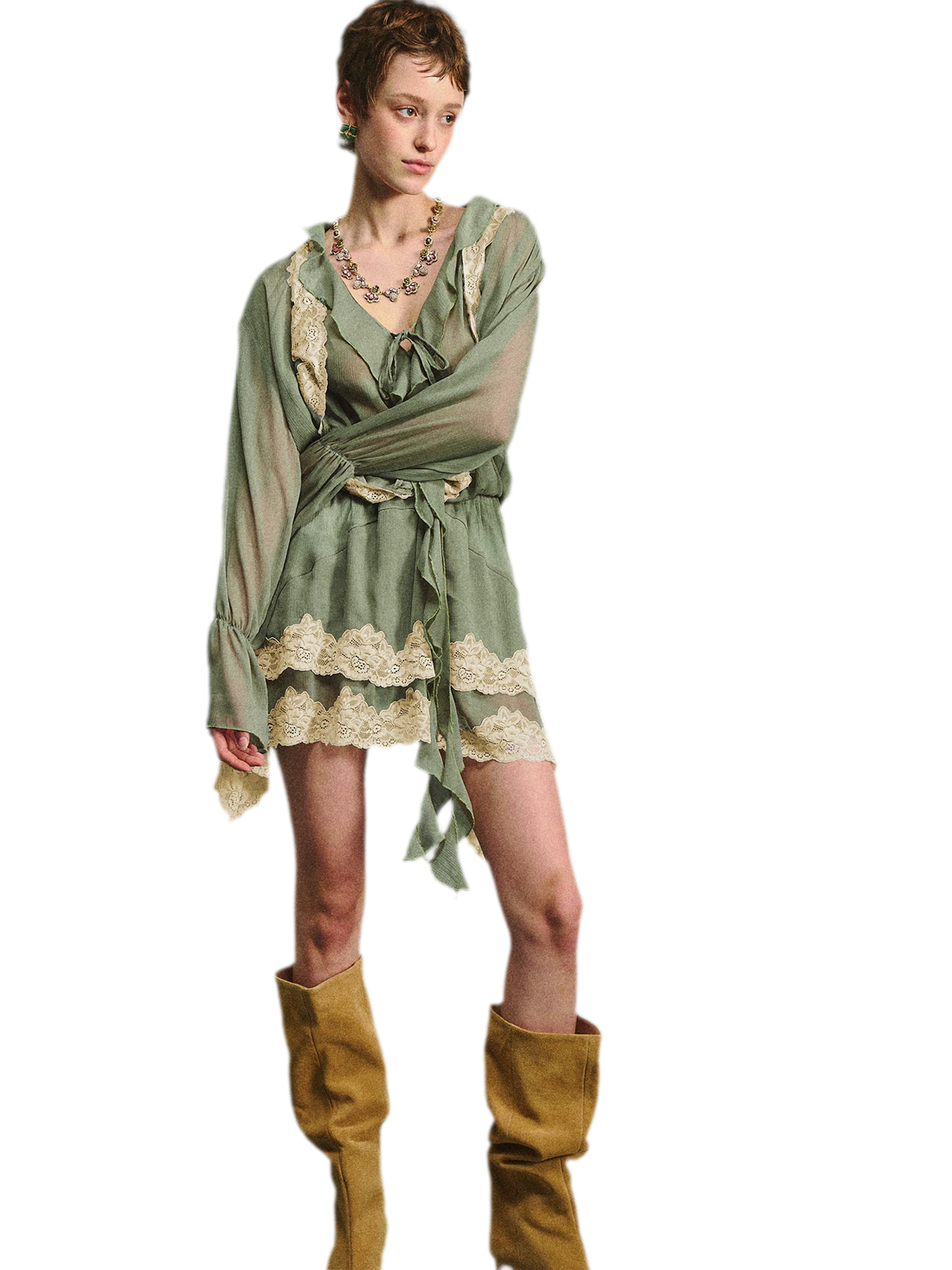 Vintage Moss Green Lace Dress
