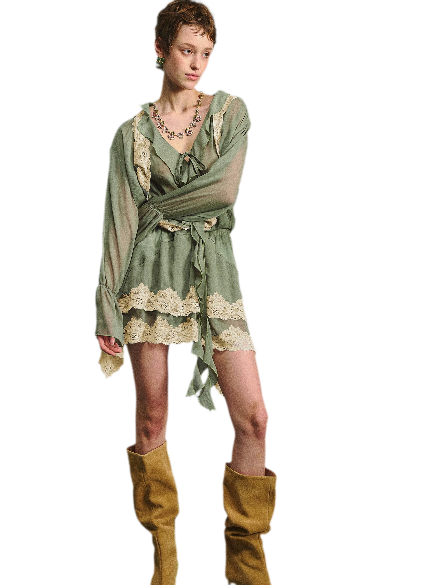 Vintage Moss Green Lace Dress