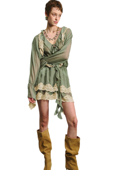 Vintage Moss Green Lace Dress