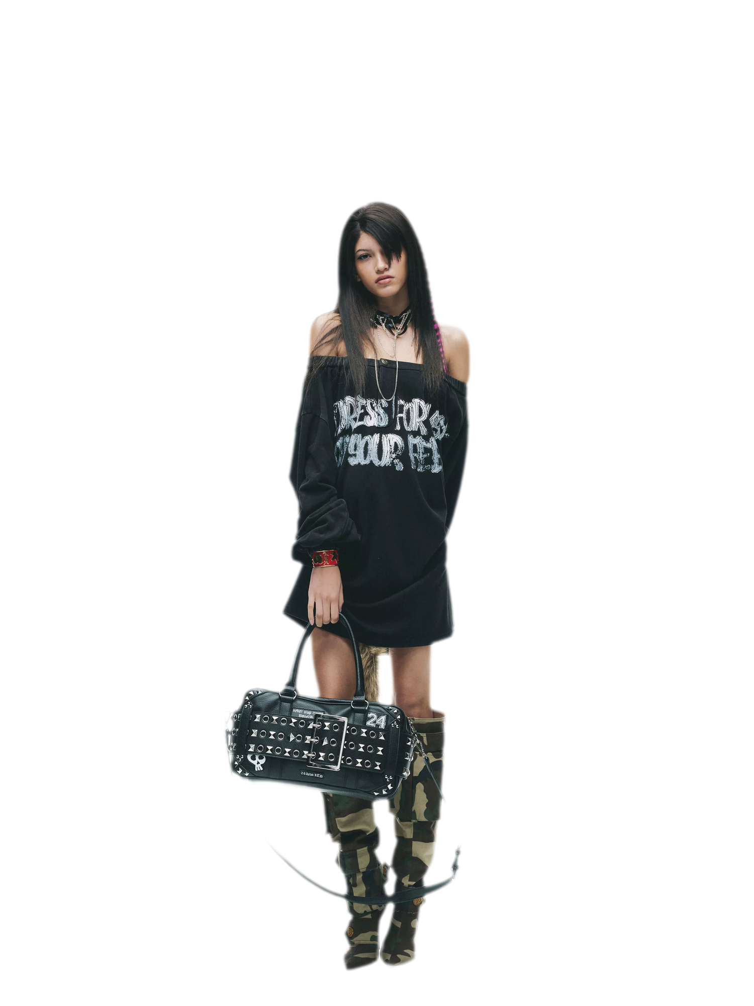 Graphic Off-Shoulder Ruched T-Shirt