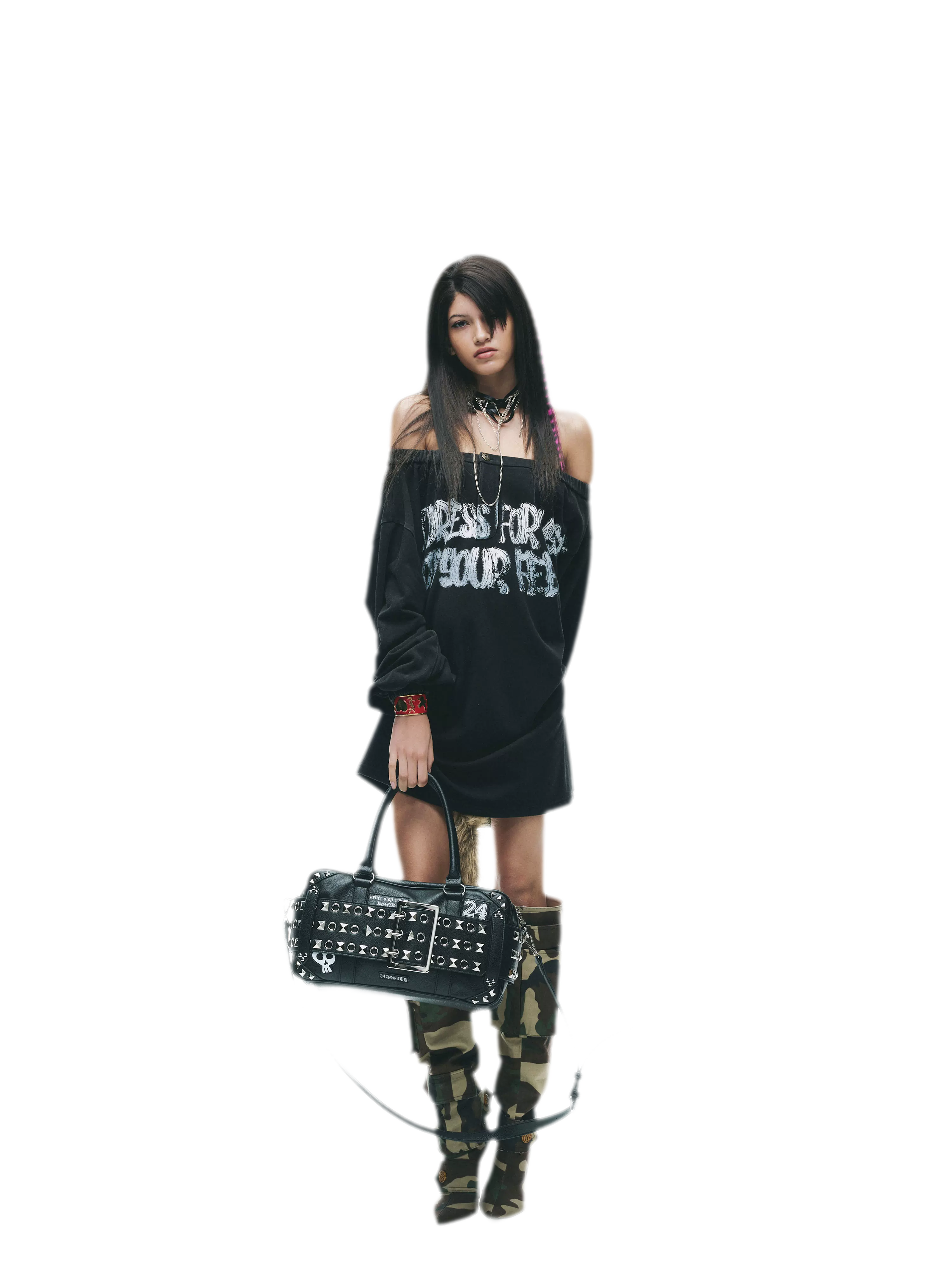 Graphic Off-Shoulder Ruched T-Shirt