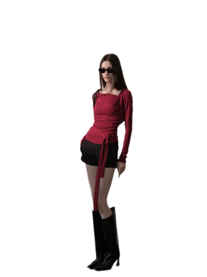 Ribbon Asymmetric Knit Top