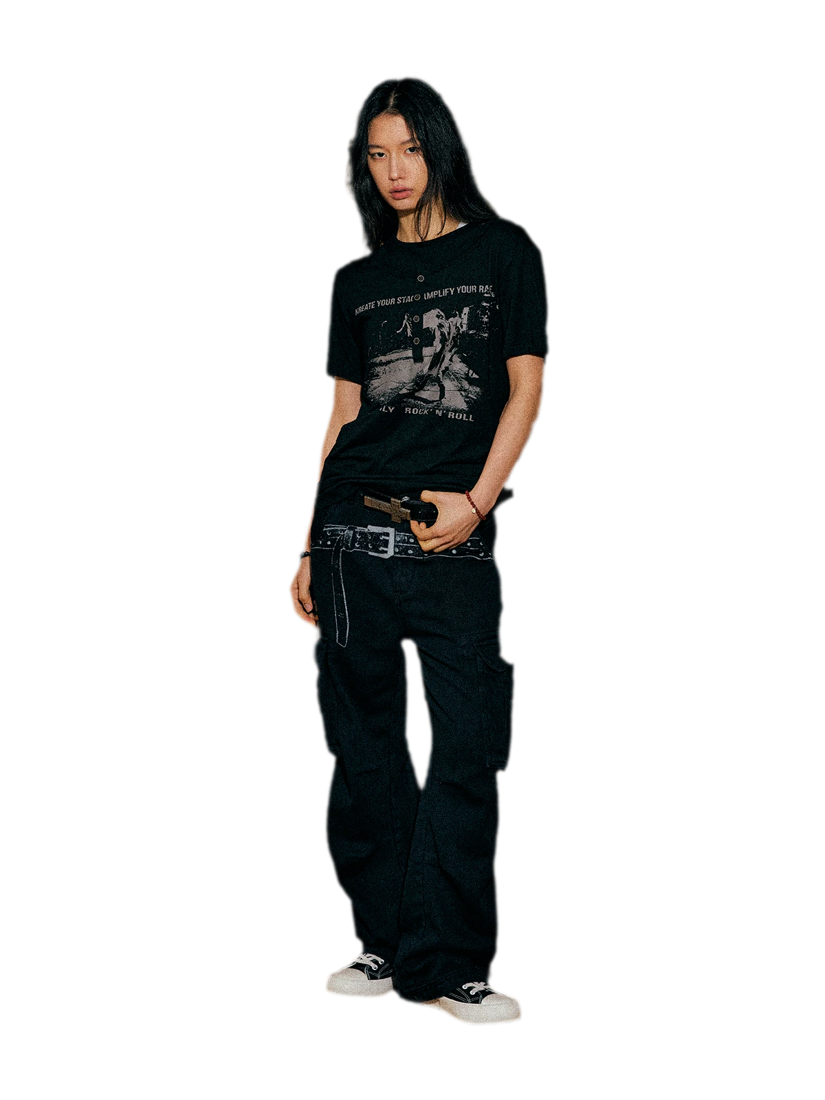 Washed Distressed Wide-Leg Cargo Pants