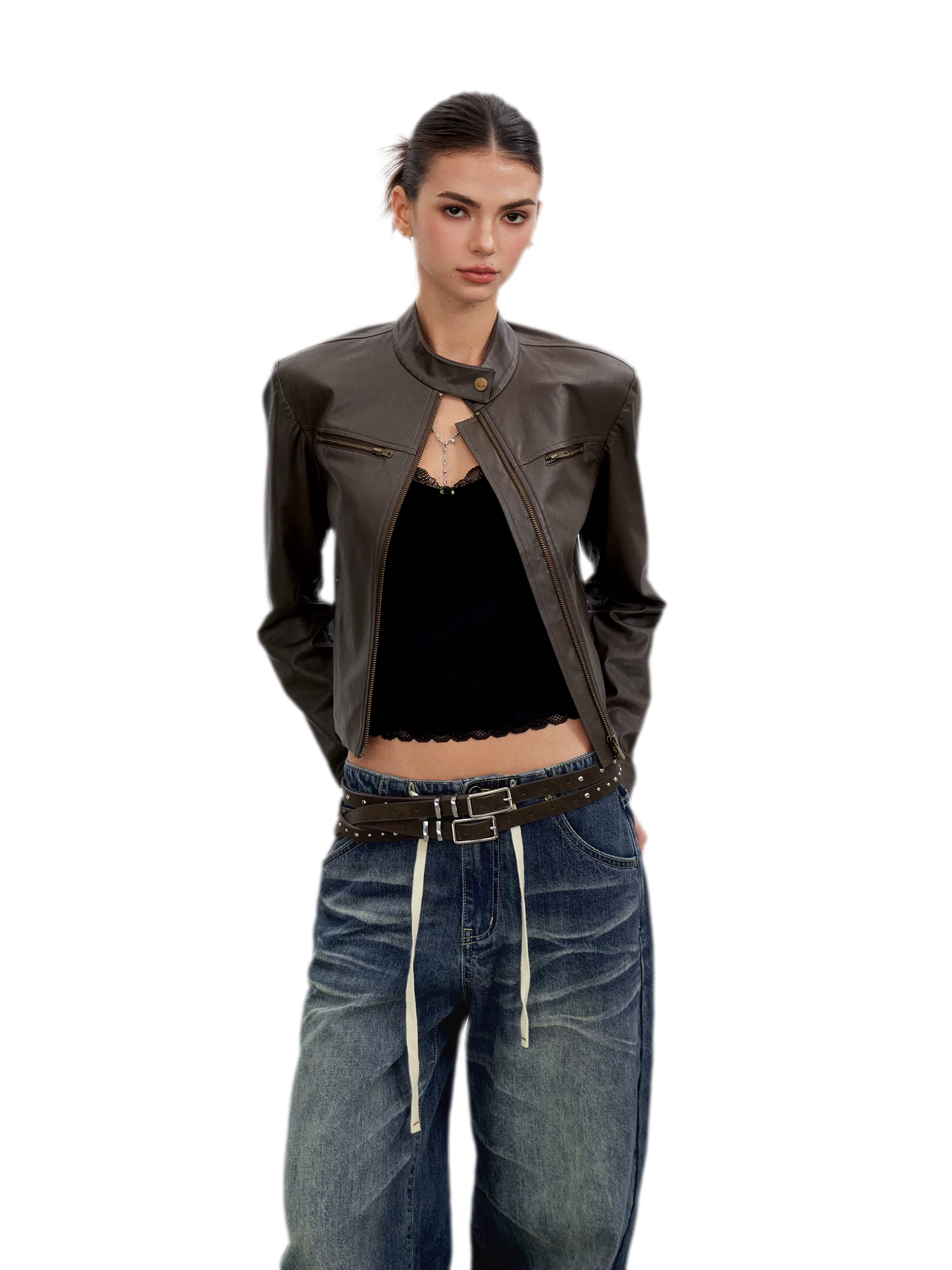 PU Leather Cropped Jacket