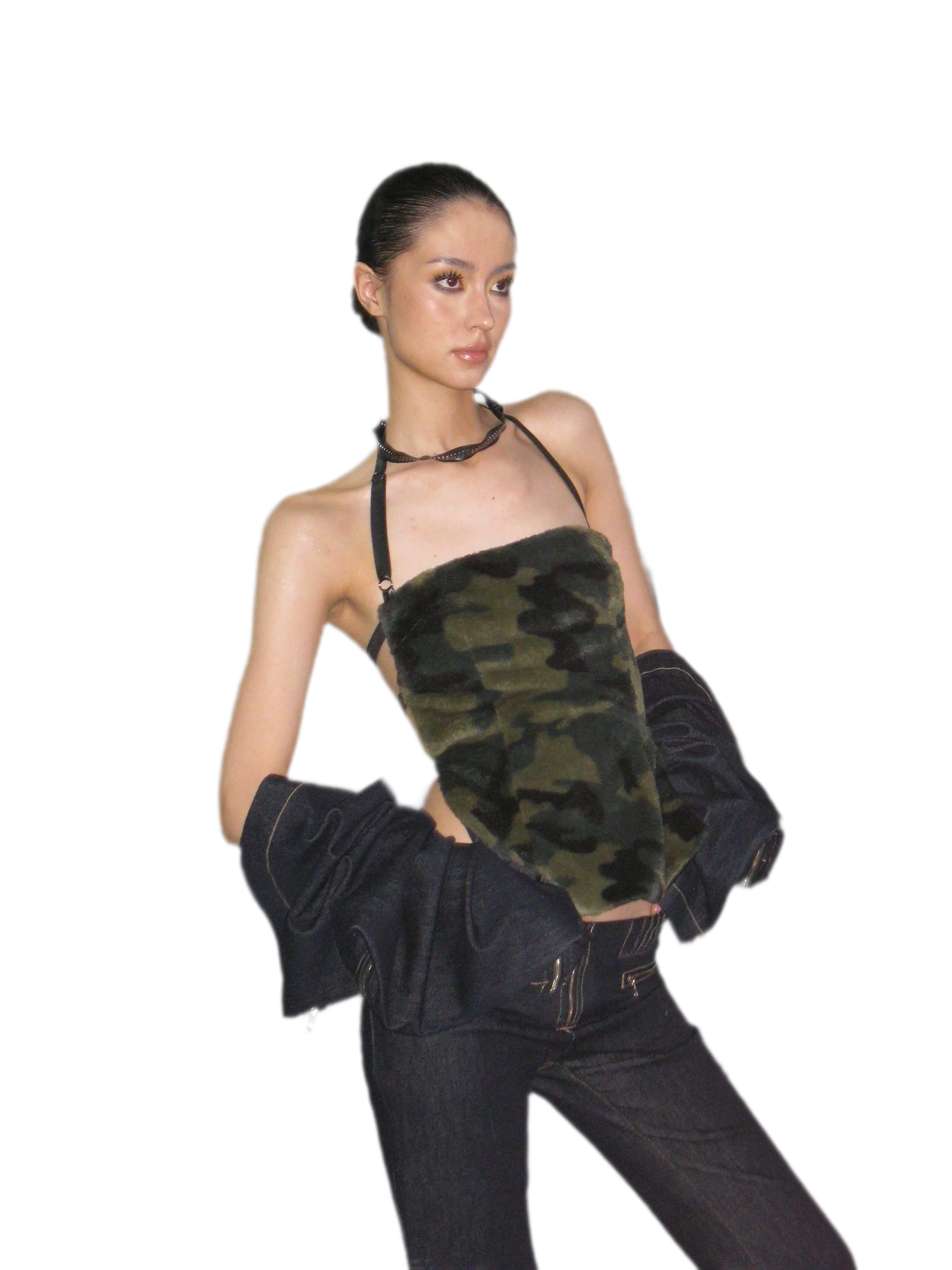 Camouflage Faux Fur Top