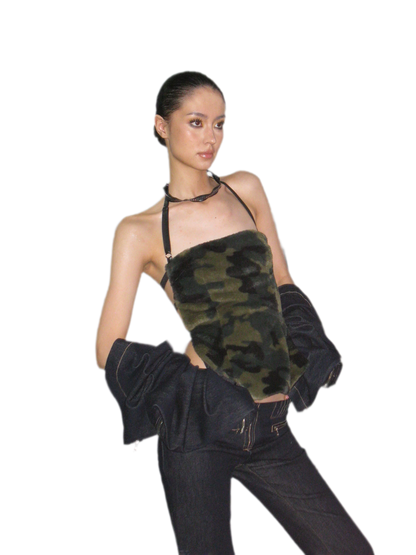 Camouflage Faux Fur Top