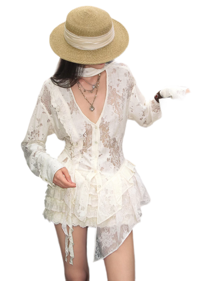 Lace Panel Adjustable Shirt Set