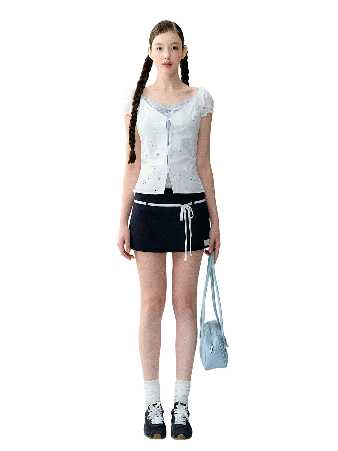 Korean Style Color-Block Tie Waist Shorts Skirt