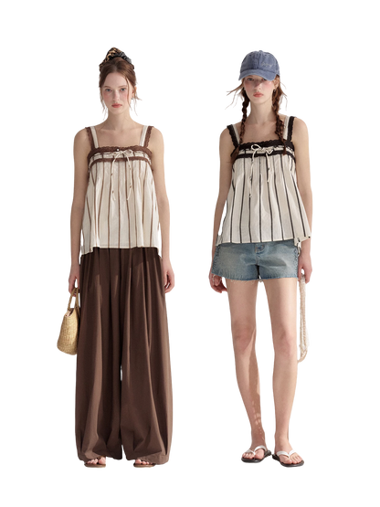 Striped Lace-Trim Tie-Front Camisole