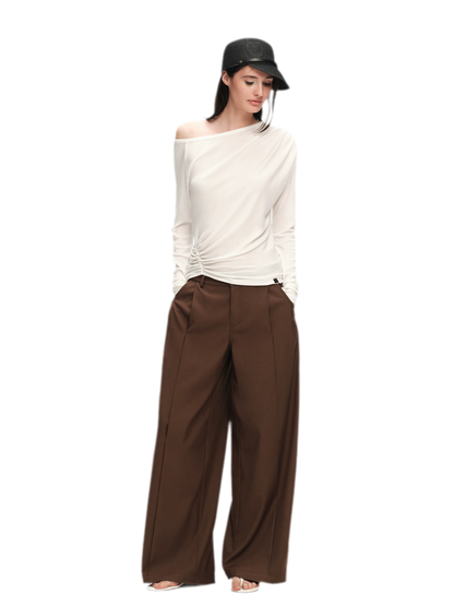 Wool Lyocell Ruched Shoulder Top