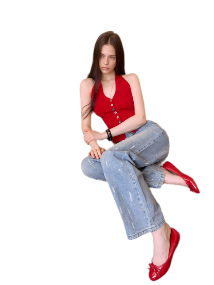 Rhinestone Distressed Denim Pants