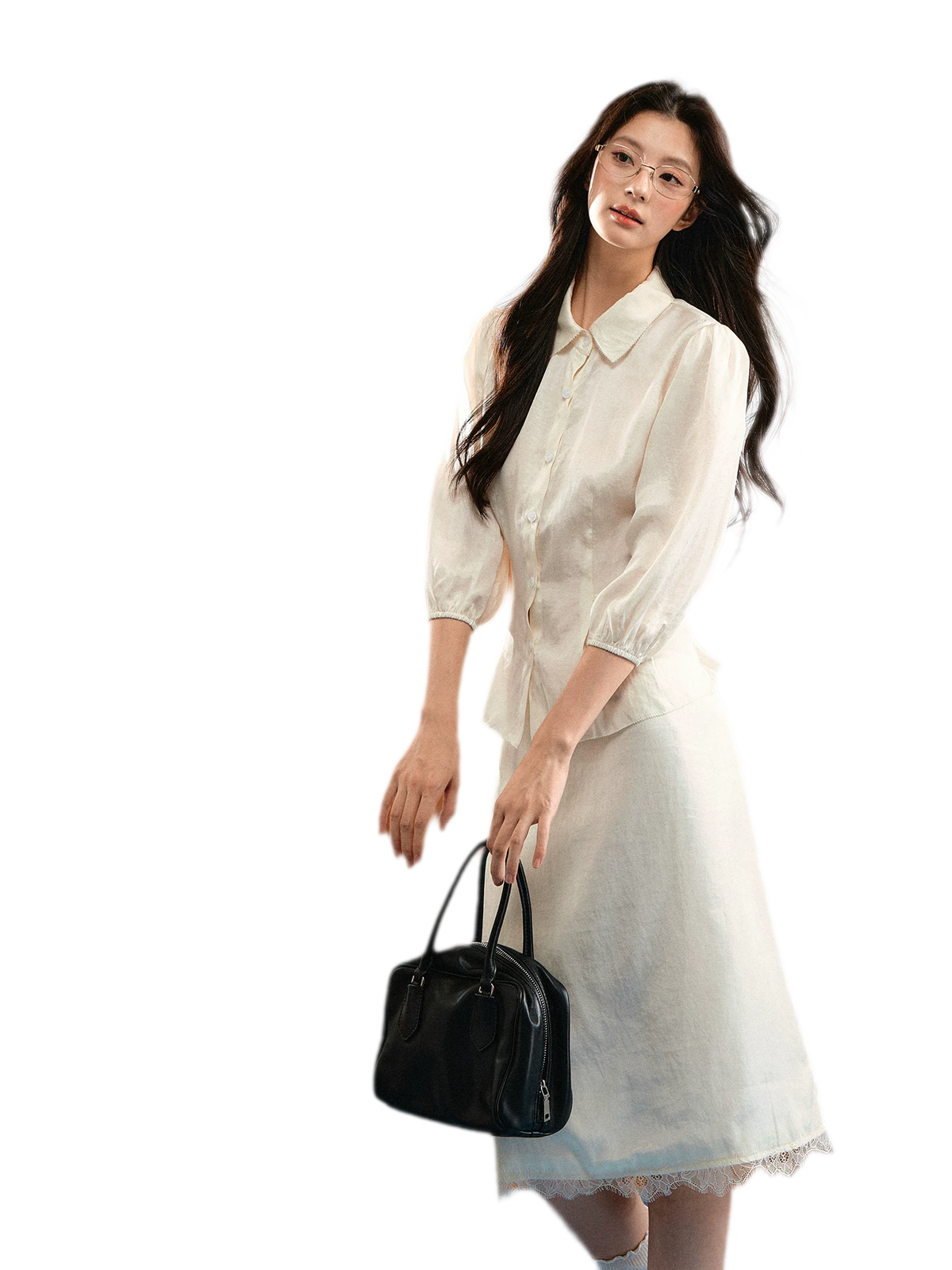 Linen Bubble Sleeve Top Skirt