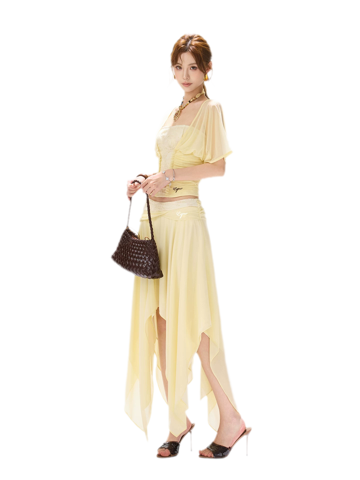 Lace Panel Irregular Skirt