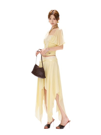 Lace Panel Irregular Skirt