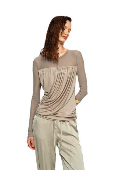 Draped Mesh Long Sleeve Tee